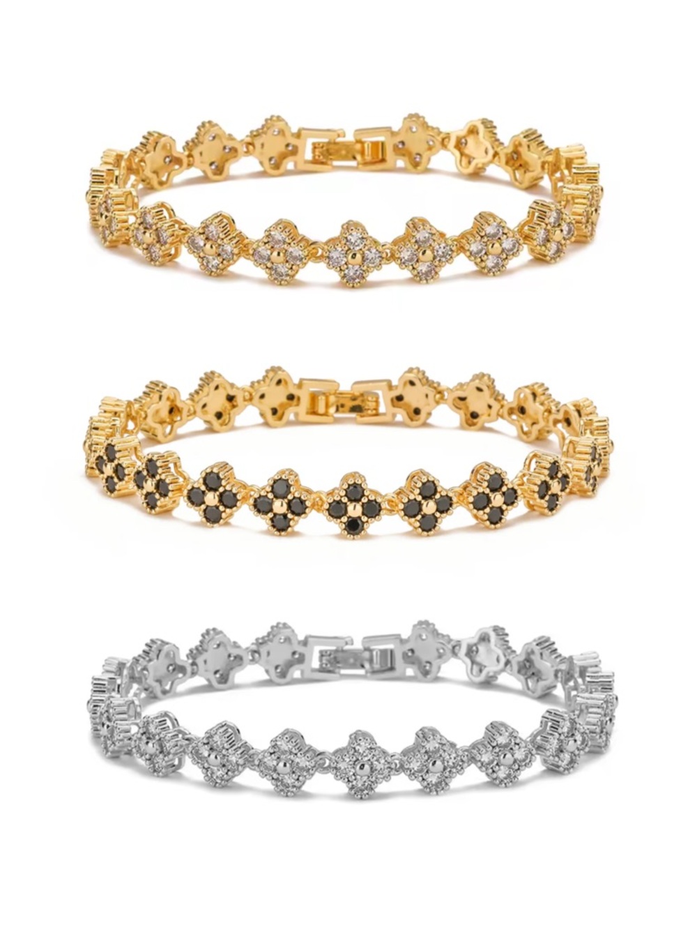 18K Gold Plated Clover Bracelet With CZ gemstones Tennis Bracelet (1 piece)